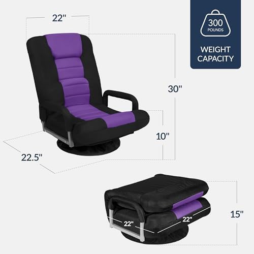 Best Choice Products Swivel Gaming Chair 360 Degree Multipurpose Floor Chair Rocker for TV, Reading, Playing Video Games w/Lumbar Support, Armrest Handles, Adjustable Foldable Backrest - Black/Purple - Image 3