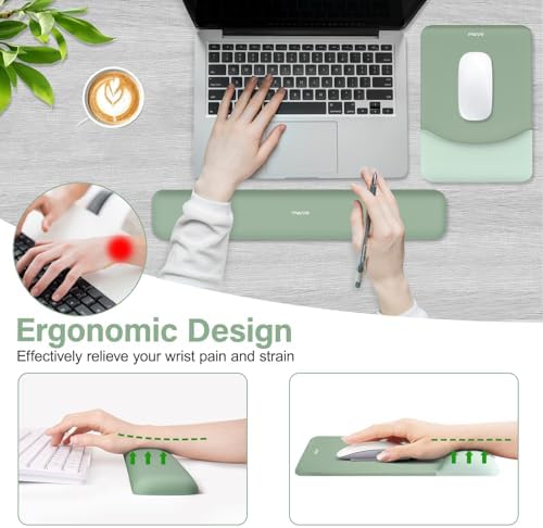 MOSISO Keyboard Wrist Rest & Mouse Pad with Wrist Rest, Green | Rectangular Ergonomic Mousepad, Non-Slip Base, Home/Office Pain Relief & Easy Typing, Neoprene Cloth & Raised Silicone Lining - Image 3