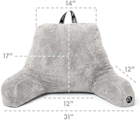 Nestl Fur Reading Pillow, Stylish Back Pillow for Bed Sitting Up, Faux Fur Bed Chair Pillow with Arms, Reading Pillows for Sitting in Bed Adult & Kids, Back Support Pillow for Bed Rest - Light Grey - Image 3