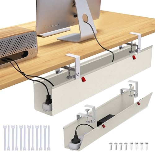 36" Under Desk Cable Management Tray for Home Office, No Drill Cord Organizer for Glass & Wood Table, Anti-Sag Oxford Fabric Wire Management Hider, Fits Surge Protector (Beige, 36") by Cotohim