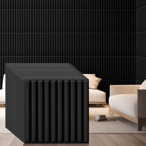 Nuanchu 60 Pcs 3D Wall Panels, 12"x12" PVC Fluted Tiles, Black by Nuanchu