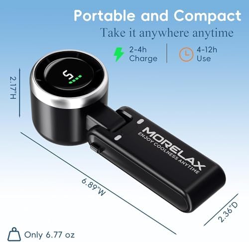 Morelax Personal Handheld Fan,High-Speed Turbo Fans,5-Speed with LED Display,Powerful Motor,4000mAh,USB Rechargeable Portable Cooling Fan for Outdoor Activities,Travel,Working,Black - Image 4