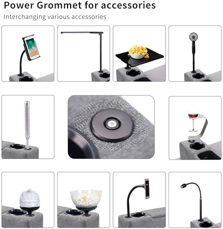 Multifunctional Sofa Armrest, Couch Armrest with Cup Holder, Removable Sofa Caddy with Storage,Equipped with LED Reading Light&Wireless Charge Stand, Grey - Image 5