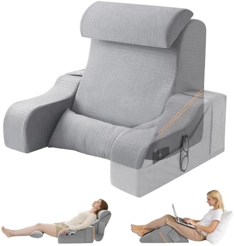 Foldable Reading Pillow for Sitting in Bed Adult, Grey, 19" by ESUERDO