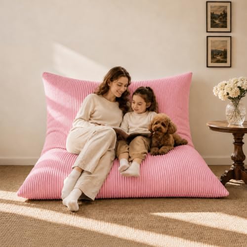 3 in 1 Kids Bean Bag Chair Bed – Foldable Bean Bag to Lounger & Floor Mattress, High-Density Foam Filling Bean Bag, Child Floor Sofa for Reading, Sleeping, Gaming & Relaxation,Pink by lihtsofty