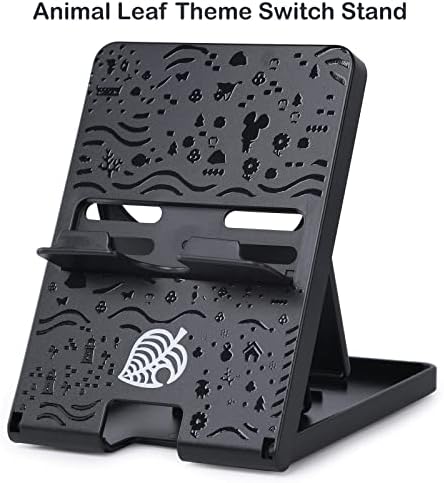 Tscope Foldable Switch Stand for Nintendo Switch/Switch 2/Lite/OLED, Adjustable Compact Portable Holder, Cute Leaf Design Gaming Stand Accessories (Black) - Image 2