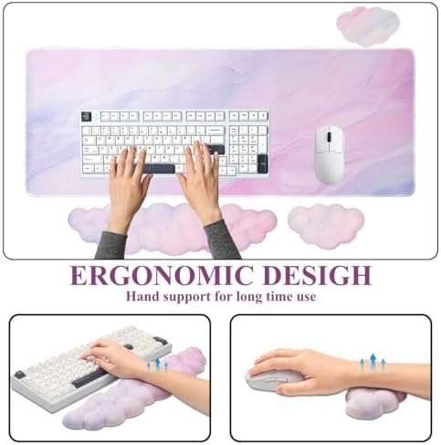 Gaming Desk Mat with Keyboard Wrist Rest Set, 4 in 1 Mouse Pad Set | Large Mouse Pad & Cloud Keyboard Wrist Rest& Mouse Wrist Rest&Coaster, Comfort and Support for Typing and Gaming - Image 2