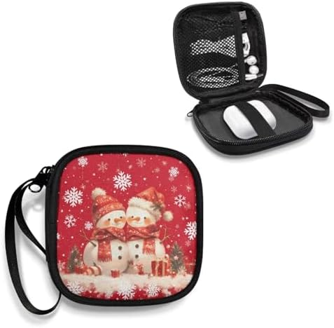 Christmas Cute Snowman Portable Wireless Headphone Case, Earphone Storage Bag Carrying Case, Earbud Holder with Handle Headphone Bag Travel - Image 2