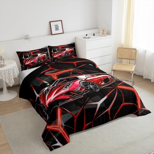 Feelyou Red Race Car Bedding Set Toddler Size for Kids Boys Extreme Sport Theme Comforter Set Teens Toddler Fast and Furious Duvet Set Cool Modern Quilt Set 2Pcs - Image 4