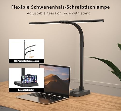 Double Head LED Desk Lamp, Architect Desk Lamps for Home Office, 24W Brightest Workbench Office Lighting-5 Color Modes and 5 Dimmable Eye Protection Modern Desk Lamp (Black-Desktop, Big) - Image 5