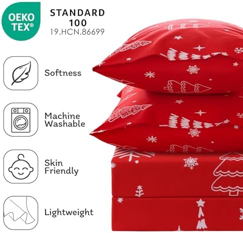 JSD Red Christmas Tree Kids Twin Sheet Set 3 Piece - Image 5