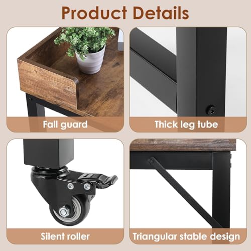 Arlopu Overbed Table with 360° Wheels, Queen Size Mobile Bed Desk, Brown - Image 3
