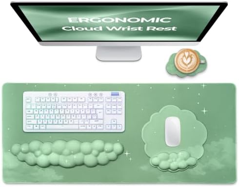 TheTrulyCharter- Cloud Wrist Rest Keyboard, Mouse Pad, Wrist Rest for Computer Keyboard, Cloud Drink Coaster and Simple Mouse Pad. (Sage-Star- Sky) by TheTrulyCharter