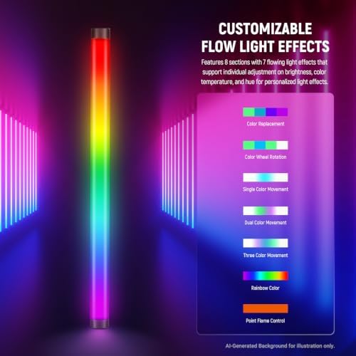 NEEWER TL60 RGB Tube Light, 20W Full Color RGBWW LED Video Lighting Wand Stick for Studio Photography Recording Streaming, APP/2.4G/DMX Control, 7 Pixel Effects 18 Scenes, 2500-10000K CRI97+ TLCI98+ - Image 2