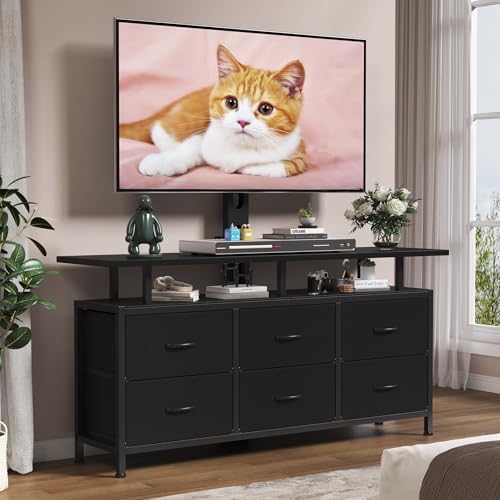 Black TV Stand with Mount for 32/45/55/60/65/75 inch TVs, Entertainment Center with 6 Fabric Drawers & Open Shelf, TV Media Console for Living Room, Bedroom - Image 7