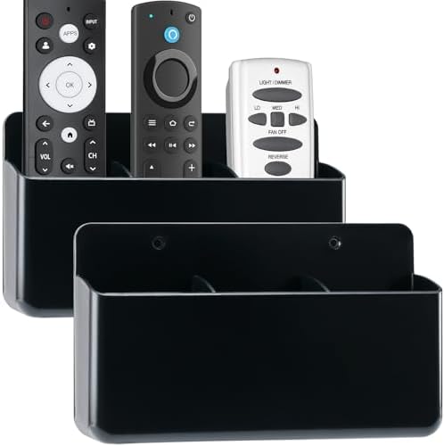 Adjustable Remote Control Wall Mount, 3 Slot TV Remote Holder & Self Adhesive Controller Holder, Black (2 Packs) by VACONICO