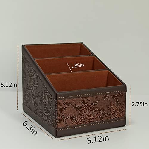 Fashionable PU leather TV remote control Holder with 3 compartments, Desk Caddy Organizer for DVD Cable Plus notepad and pen Chapstick Fingernail clippers Letter opener All in one Retro(2 pieces) - Image 6
