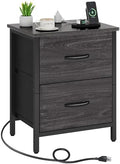 Vagusicc Nightstand with Charging Station, Bedside Table with USB Ports and Outlet, End Table Side Table with 2 Fabric Drawers for Bedroom, Living Room, Gray Walnut by Vagusicc