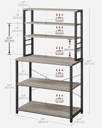 VASAGLE Coffee Bar, 31.5 Inches 6-Tier Baker's Rack with 6 Hooks - Image 3