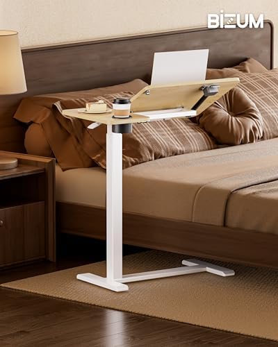 BZIUM Overbed Bedside Table with Hidden Wheels, Adjustable Medical Tilt Top Hospital Bed Table Over The Bed, Rolling Desk Mobile Standing Desk (27.6x15.8, Maple) - Image 2