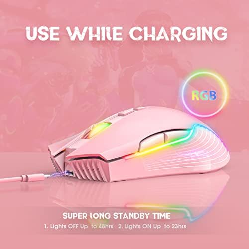 RGB Wireless Gaming Mouse, Pink, Rechargeable, Ergonomic Design, Adjustable DPI, Compatible with Windows, Mac - Image 4
