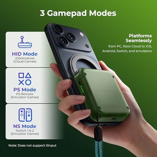 abxylute M4 Snap-On Mobile Gaming Controller for Android & iPhone, Switch 1&2, Portable Bluetooth Controller, Pocket-Sized Retro Arcade Phone Gamepad Kickstand, Dual Joystick Turbo Pro Gaming Magnetic (Green) - Image 6