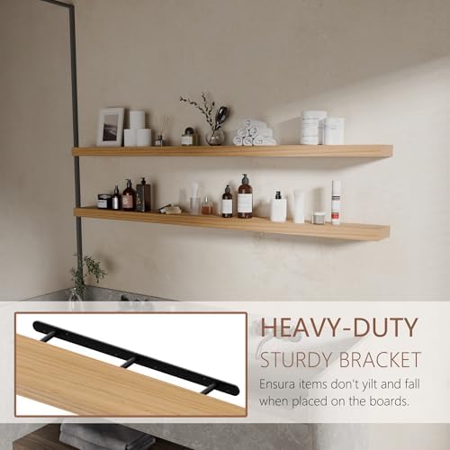 60 inch Long Floating Shelves for Wall,Solid Wood Long Shelves Set of 2,Natural Rustic Mounted Shelves for Bathroom Living Room (Natural, 60 Inch) - Image 4