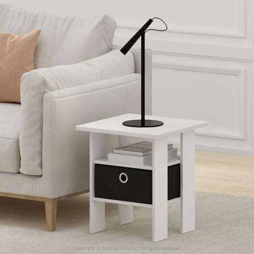 Furinno Andrey Set of 2 End Side Night Stand/Bedside Table with Bin Drawer, 2-Pack, White/Black - Image 2