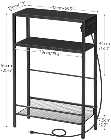 HOOBRO Small Narrow Side Table with Charging Station, Skinny End Table for Small Spaces, Slim Nightstand with USB Ports Outlet, Sofa Beside Table with Storage Shelf, Black BB102UBZ01 - Image 3
