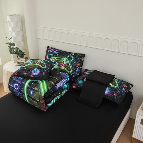 NINENINE 6PCS Gaming Bedding Sets for Boys,Twin Comforter Sets for Boys,Gaming Bedding Sets Sheet Set(1Comforter,1Flat Sheet,1Fitted Sheet,1Cushion Cover,2Pillowcases - Image 4