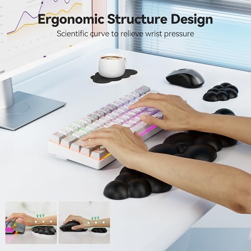 TECKNET Cloud Keyboard Wrist Rest Set, Cloud Wrist Rest with Non-Slip Base, PU Leather Wrist Pad for Keyboard with Ergonomic Memory Foam for Computer Laptop Office Gaming and Pain Relief, Black - Image 3