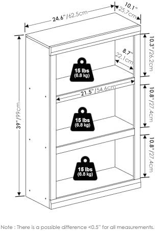 Furinno Rail Book Shelf, 3-Tier Bookshelf with Open Shelf, Bookcase with Classic Style Edges, 10 x 24.6 x 39, for Organization and Storage, for Living Room, Bedroom, Home Office, Blackwood - Image 3
