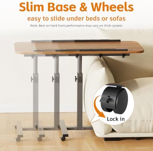 Furist Laptop Lap Desk, Mobile Adjustable Overbed Bedside Table with Wheels, Portable Standing Bed Desk, Rolling lapdesk Lap desks for Adults with Casters& Mouse Pad - Image 6