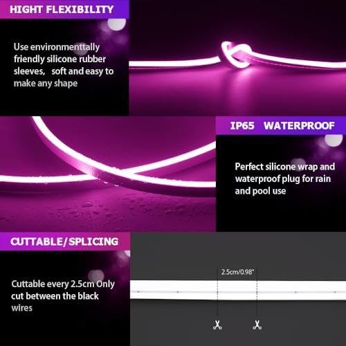 Purple LED Neon Strip Lights 16.4FT/5M Flexible 12V DC Rope Light - Image 2