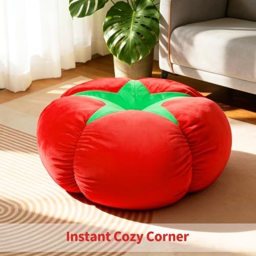 Extra Large Tomato Floor Cushion Pillow – Plush Cushion for Sitting | Cute Round Plush Chair Cushion for Reading, Gaming, Meditation & Home Decor. 60 cm/23.6 Inch - Image 4