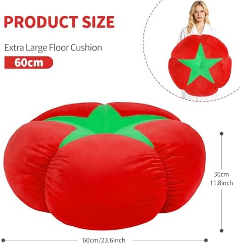 Extra Large Tomato Floor Cushion Pillow – Plush Cushion for Sitting | Cute Round Plush Chair Cushion for Reading, Gaming, Meditation & Home Decor. 60 cm/23.6 Inch - Image 2