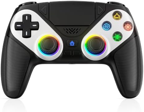 Dinosoo RGB Wireless Controller for PS5/PC/Mobile – Bluetooth Gamepad with Turbo, Macro, Dual Vibration, 6-Axis Gyro, 3.5mm Audio Jack, Built-in Speaker, 1000mAh Battery (Black) by Dinosoo