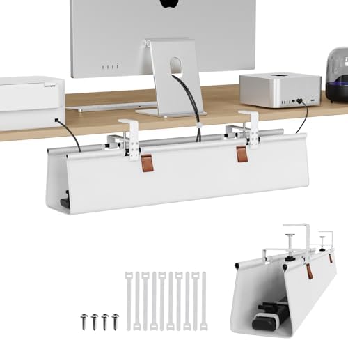 Zilink Under Desk Cable Management 30" No Drill Desk Cable Management Tray Clamp/Screw Mount Cable Tray Sturdy Waterproof Fabric Cord Organizer for Office, Home, White by Zilink