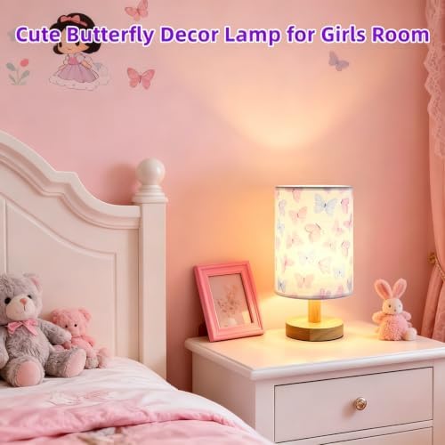 Butterfly Kids Table Lamp for Bedroom,Kids Bedside Lamps 3 Colors Dimmable Nightstand Night Light with Cartoon Flaxen Fabric Shade Desk Lamp for Girls Boys Room Nursery Decor,Butterfly Gifts for Girls - Image 6