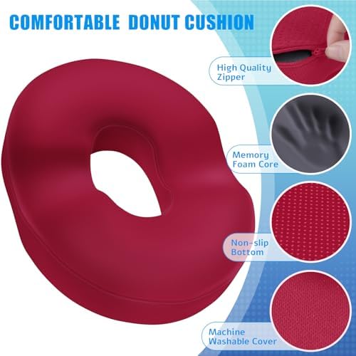 BlissTrends Donut Pillow Seat Cushion, Memory Foam Lifting Cushions | Donut Chair Cushions for Postpartum Pregnancy&Hemorrhoids,Tailbone Pain Relief Cushion for Office&Home Chairs(X-Large, Red) - Image 3