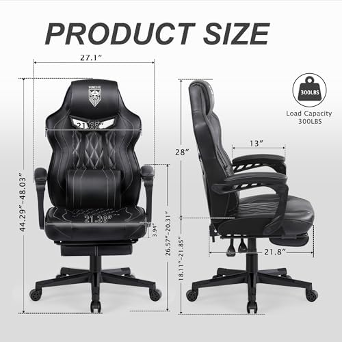 Vonesse Gaming Chair, Computer Office Chair with Footrest, Reclining Gaming Chairs for Adults, Big and Tall Ergonomic Gaming Chair with Lumbar Support and Massage (Black) - Image 3