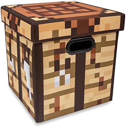 Minecraft Crafting Table 13-Inch Storage Bin Chest With Lid | Foldable Fabric Basket Container, Cube Organizer With Handles, Cubby For Shelves, Closet | Home Decor Essentials, Video Game Gifts by Minecraft