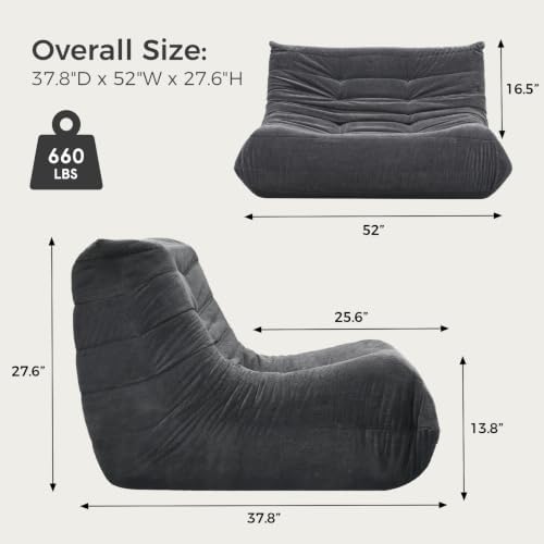 Sytopia Loveseat Chenille Bean Bag Chair for Adults, Oversized 40D Memory Foam Floor Sofa, Giant Deep Seat Gaming Reading Nook, No Assembly Required, Black Onyx - Image 2