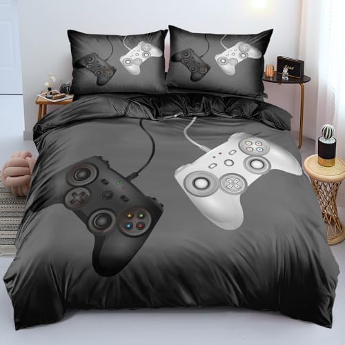 King Size Duvet Cover Set with Pillowcases, Bedding Set for Gamer Decor – Gold Gamepad & Game Controller Print – Perfect for Boys & Girls – Fun & Vibrant Atmosphere by Holiyjog