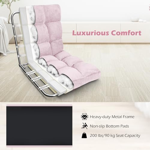 COSTWAY Floor Chair, Video Gaming Chairs with Back Support (Light Pink) - Image 6
