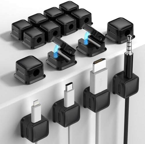 16 Pack Cord Organizer, Magnetic Cable Clips, Under Desk Management, Black by Costop