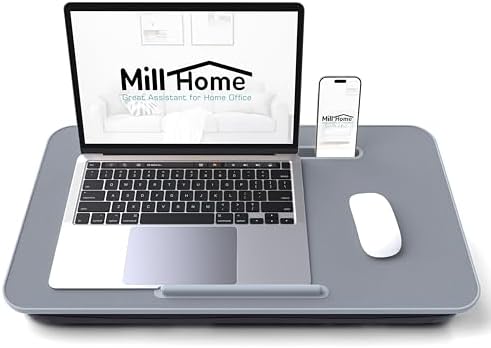 Lap Desk with Cushion, Fits up to 17 inch Laptop, Pillow Designed, Portable Laptop Stand with Tray, Pad & Phone Holder, Home Office for Bed/Couch/Car/Reading/Writing, MillHome (Gray) - Image 2