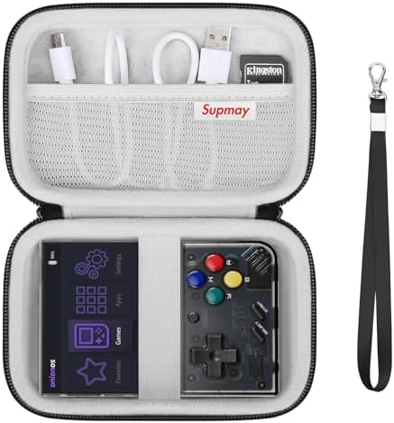 Supmay Carrying Case for Miyoo Mini Plus OnionOS Handheld Game Console, Retro Gaming Console Storage Holder Travel Bag with Mesh Pocket for USB-C Cable, TF-Card Reader, Instruction, Black by Supmay
