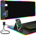 Mouse Pad with Foldable Phone Holder & Wireless Charger, XXL RGB Gaming Mousepad 31.5"x15.8" Large Desk Mat for Keyboard, Black Desk Pad with Dual Qi Charging Station | 11 Colors 5 Modes | Waterproof by miroddi