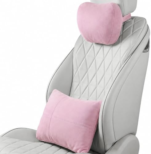 2 PCS Car Pillow for Driving Seat Soft Suede Headrest Neck & Lumbar Support | Universal Fit,Pain Fatigue Relief,Comfortable Plush,Elastic Adjustable Strap,Travel Sleep,Breathable Machine Washable Cover by GoodpillowBetterdriver